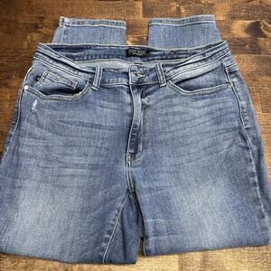 Judy Blue Jeans Women's 14W Blue  Skinny Fit Whiskered Denim Stretch Distressed